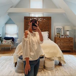 Anthropologie | Eri + Ali Linen Open Shoulder Top